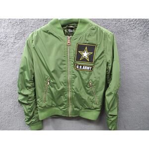 U.S. Army Green Bomber Coat Jacket Women Size Small Gold Zippers Streetwear
